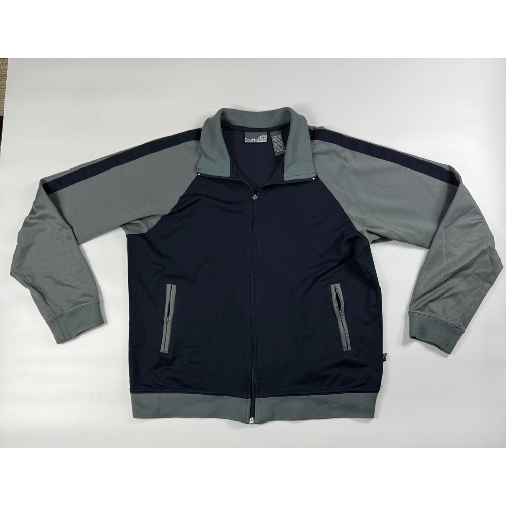 Counter Culture Track Jacket Mens Large Navy Gray Rib Cuff Long Sleeve Full Zip